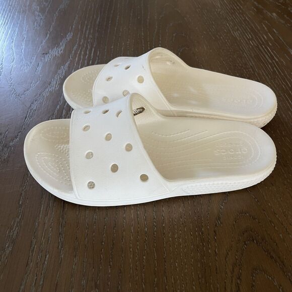 Crocs Classic Slide Sandals Unisex W6 M4 White Waterproof Slip On Summer - Picture 2 of 6